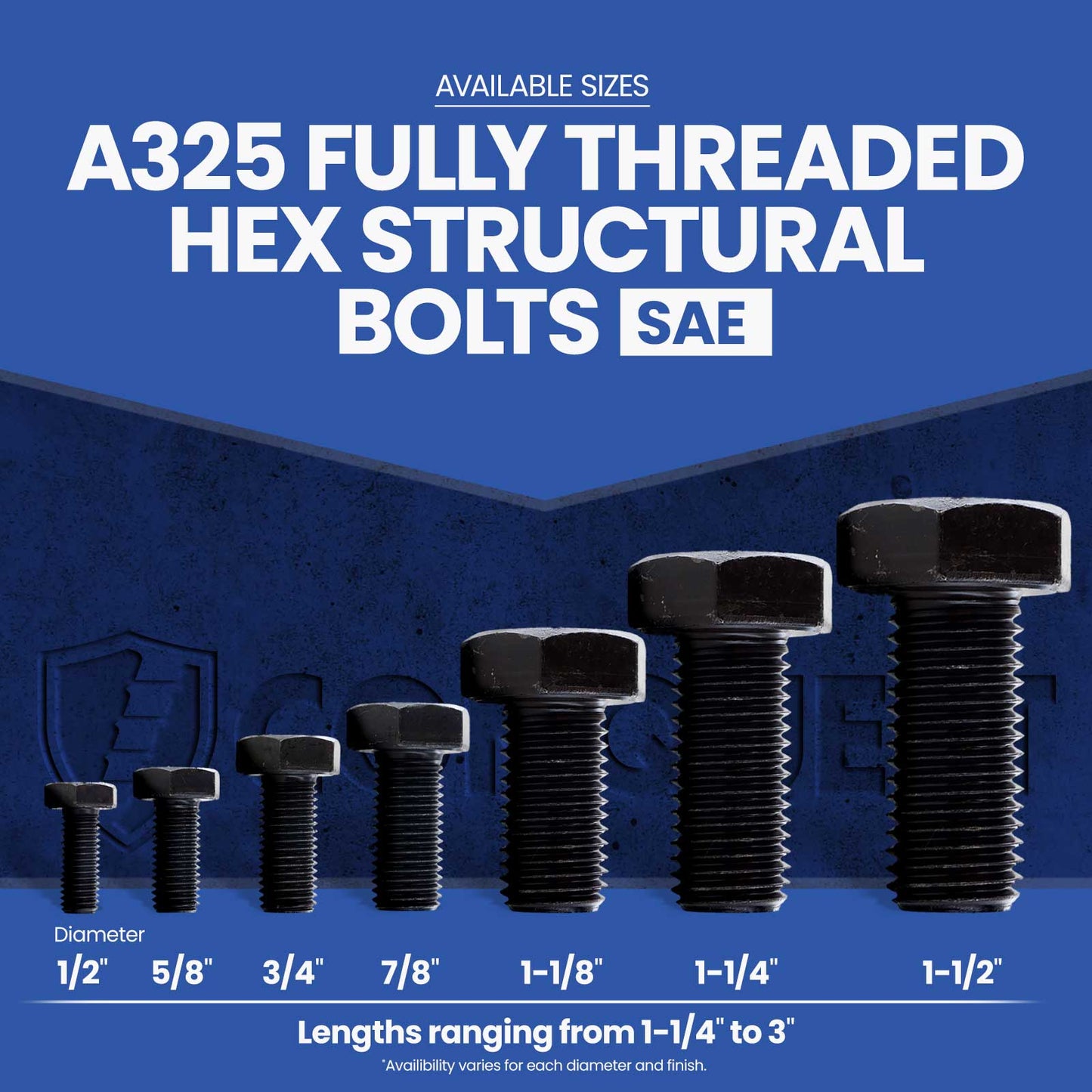 3/4" x 1-1/2" Conquest A325 Type 1 Fully Coarse Threaded Heavy Hex Structural Bolt, Plain