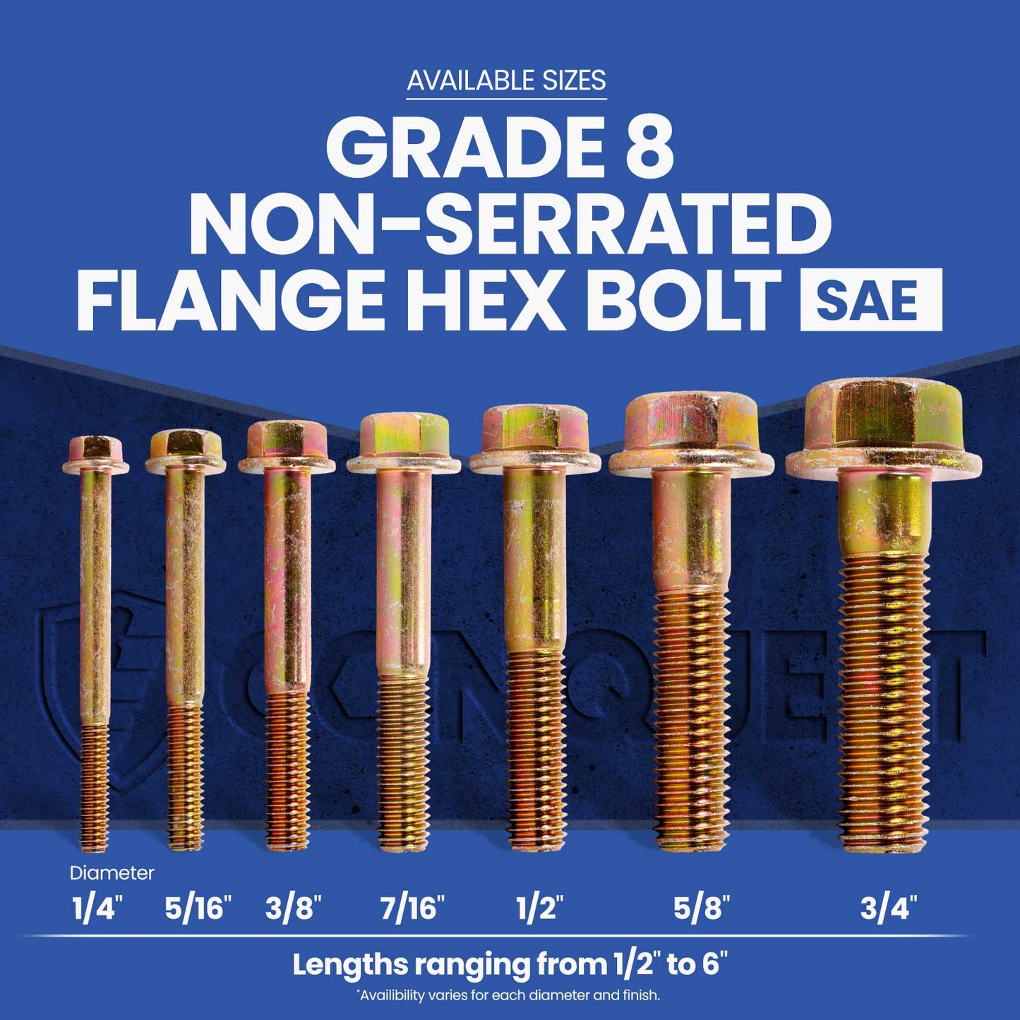 1/4" x 3" Conquest Grade 8 Non-Serrated Flange Bolt - Zinc Yellow