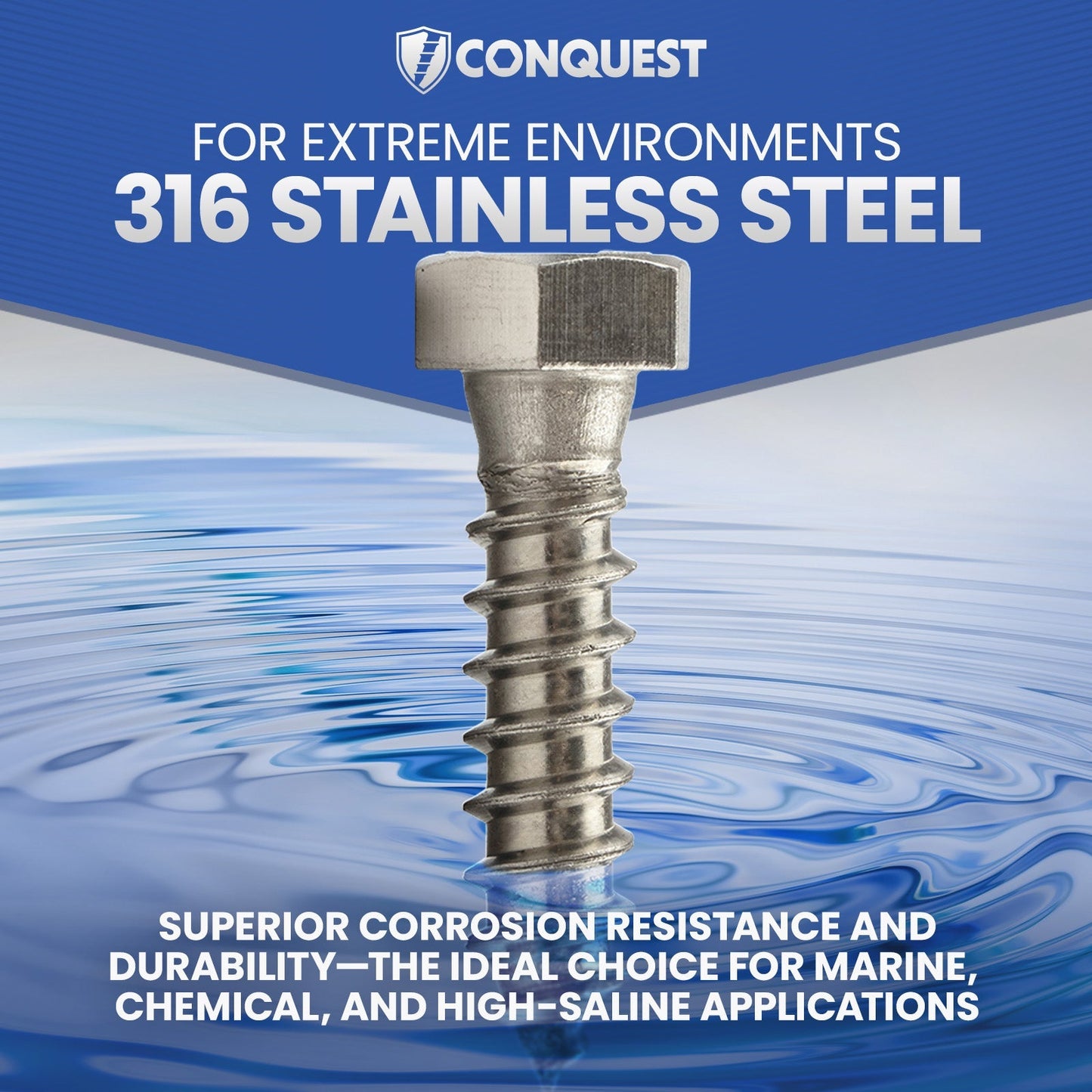 1/4" x 3" Conquest Hex Head Lag Bolt for Wood - 316 Stainless Steel