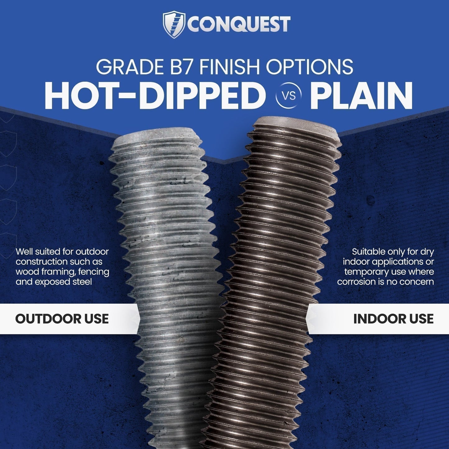 Conquest 7/8" x 1' Grade B7 Coarse Threaded Rod - Plain Finish