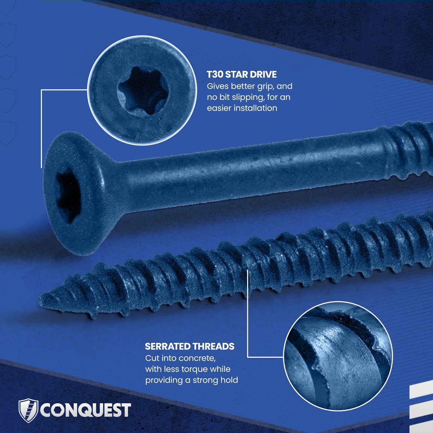 Features: T30 Star Drive and Serrarted Threads