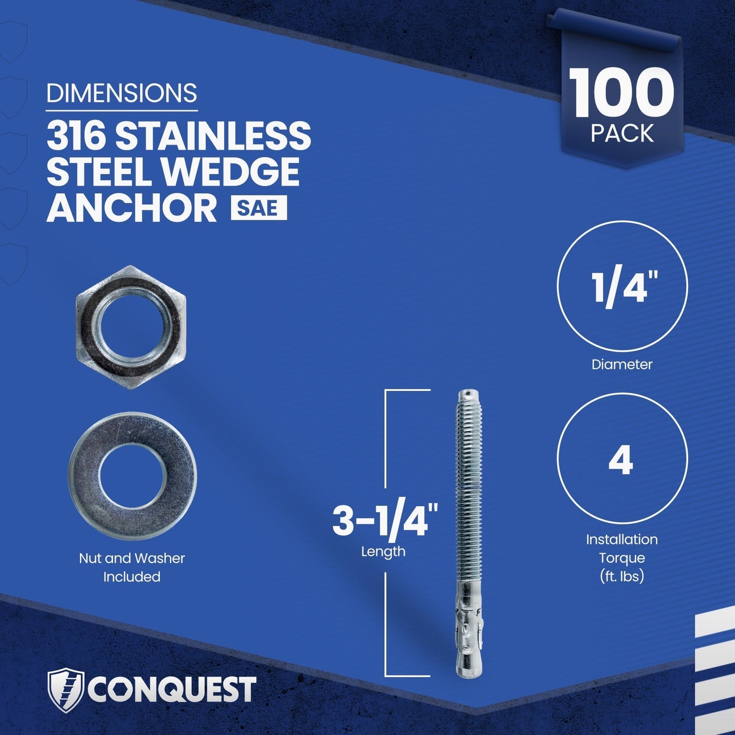 CWA14-314SS6 Wedge Anchor Dimensions