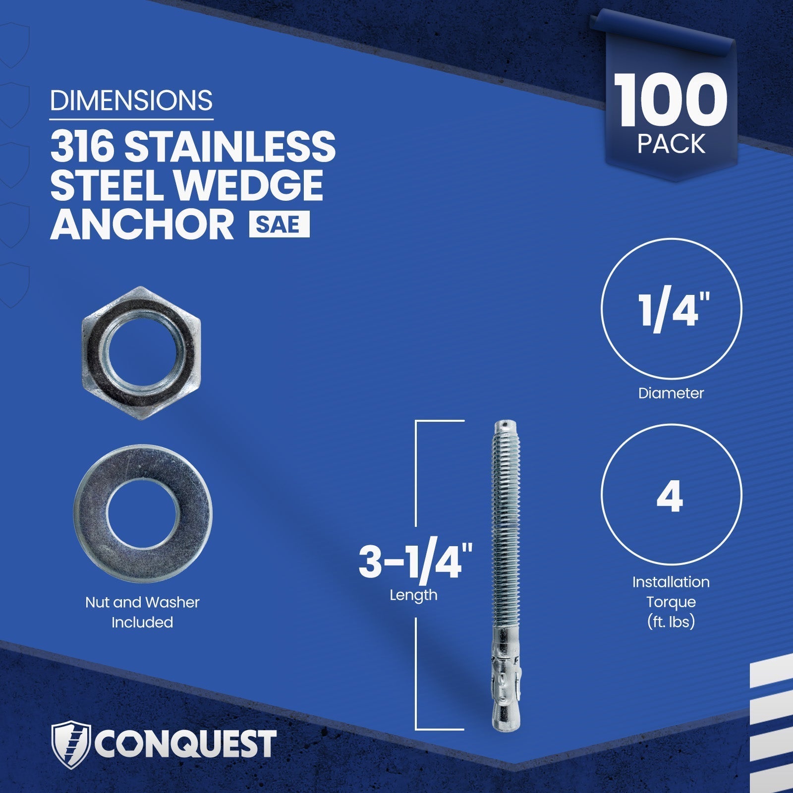 CWA14-314SS6 Wedge Anchor Dimensions