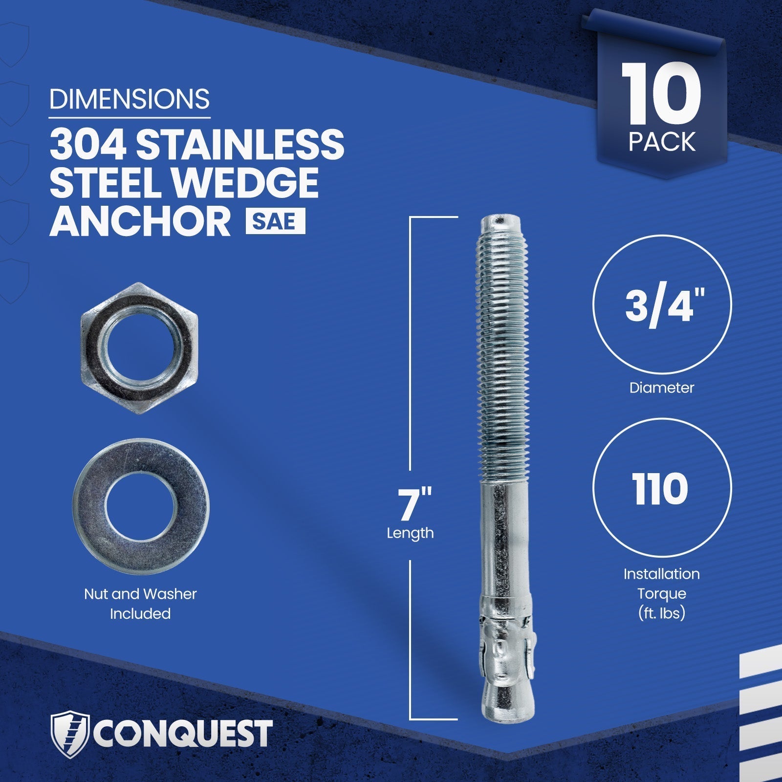 Conquest CWA34-700SS4 Wedge Anchor Dimensions