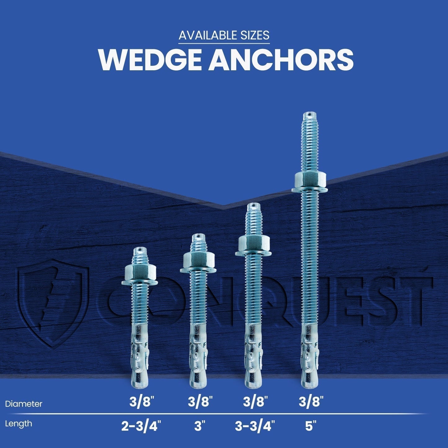 3/8" x 2-3/4" Conquest Wedge Anchors - Zinc, Pkg 50