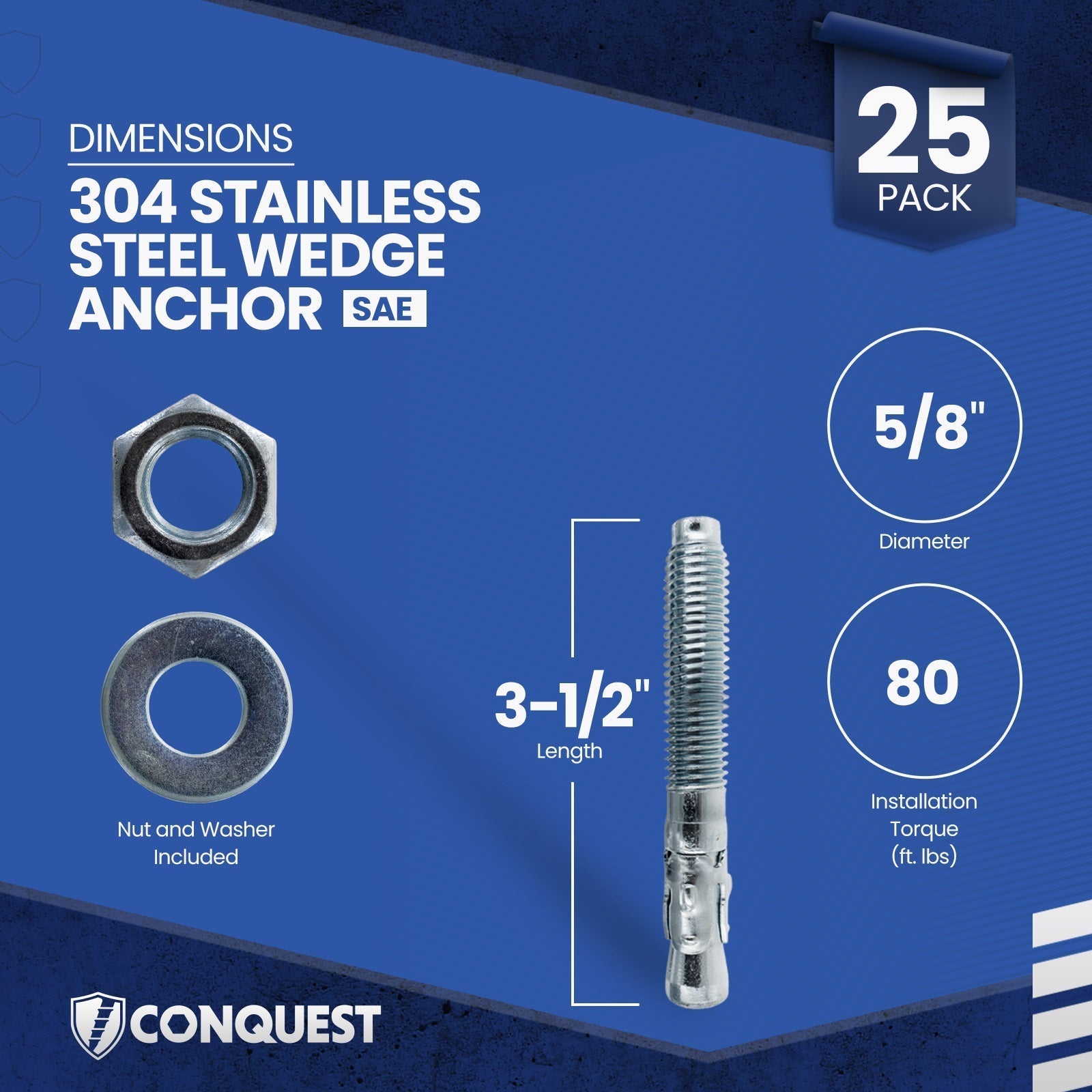 Conquest CWA58-312SS4 Wedge Anchor Dimensions