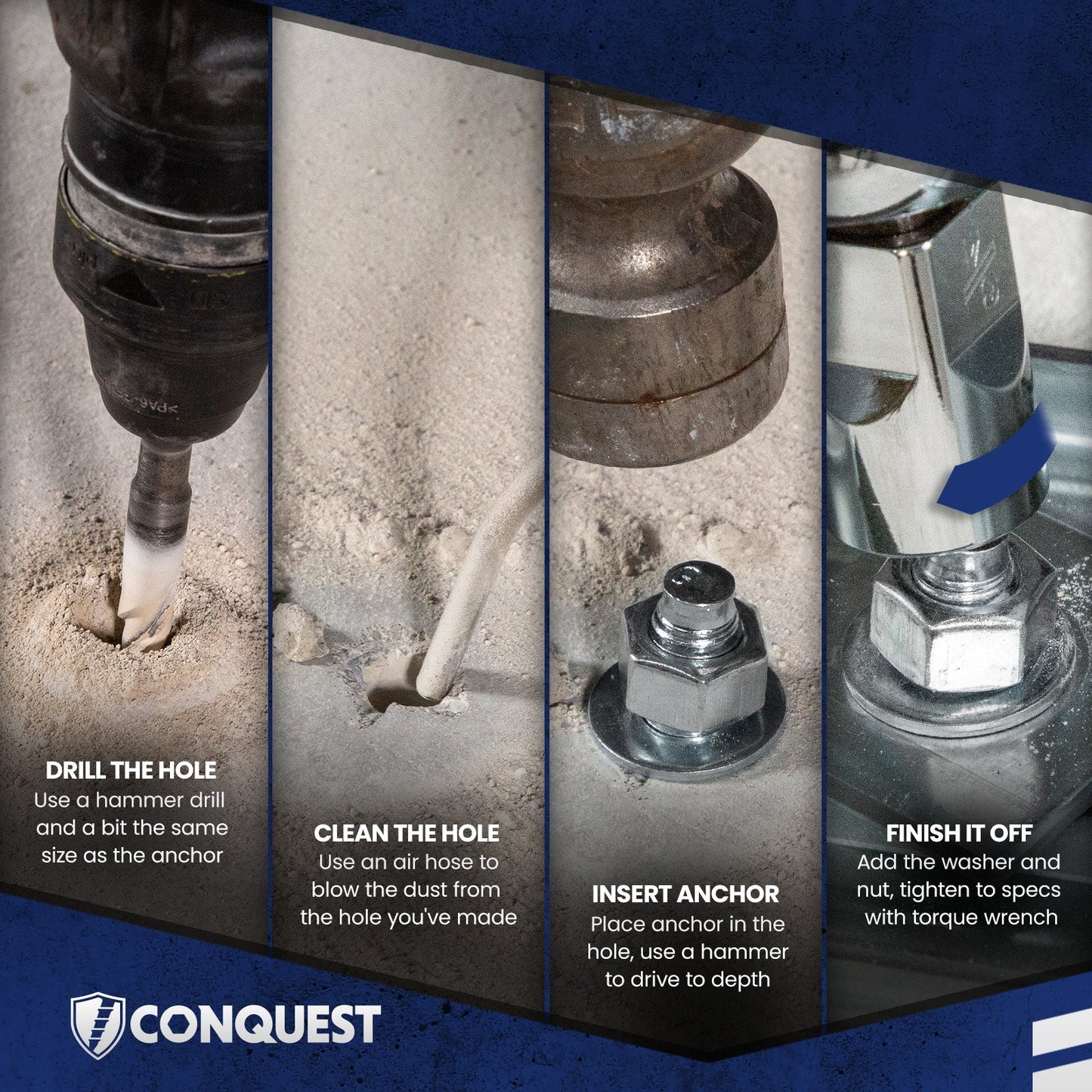 Conquest Wedge Anchor Installation Instructions - 304 Stainless Steel