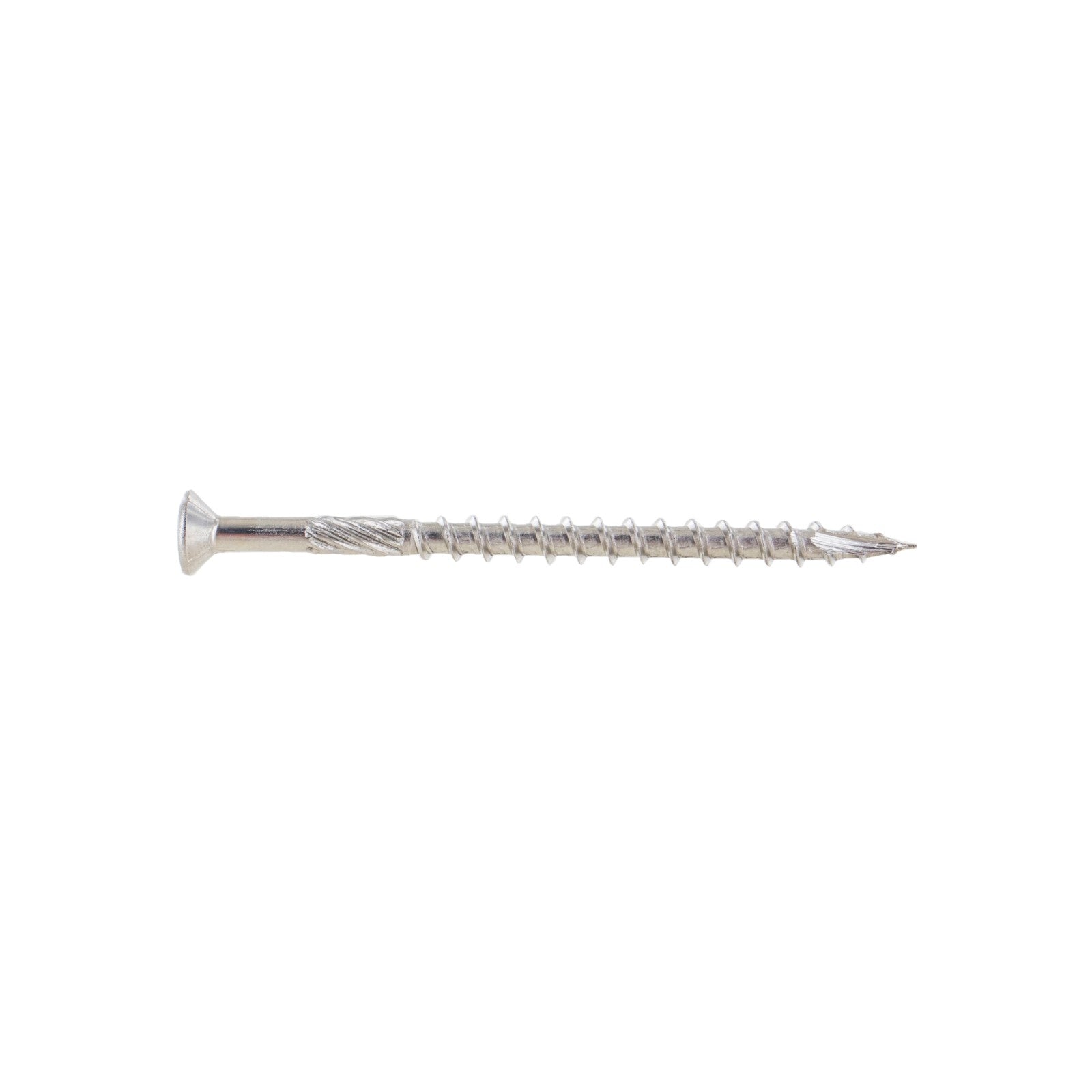 A single #10 x 3 inch flat head deck screw made of 316 stainless steel, displayed against a white background.