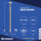 Deck screw with specifications on a blue background