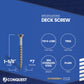 Deck screw with specifications on a blue background