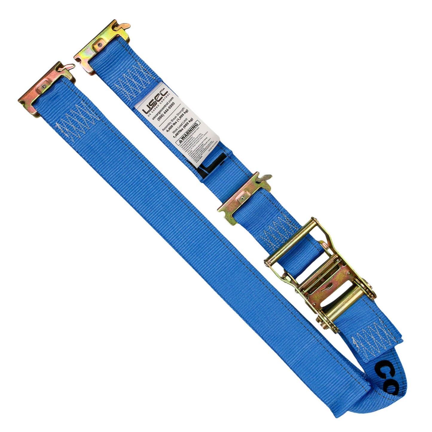 2" x 20' Blue E-Track Ratchet Strap w/ Double-Fitted End