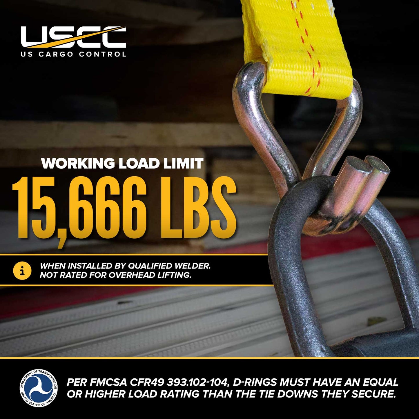 1" Weldable D-Ring with Mounting Clip - 47,000 lbs. BS