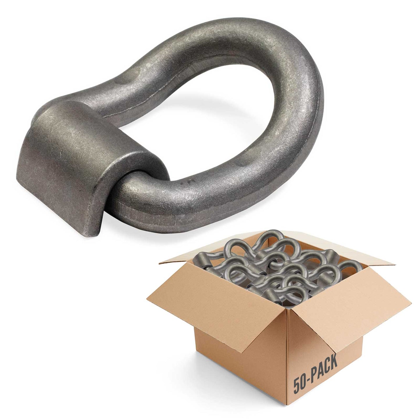 1" Bent Weldable D-Ring with Mounting Clip - 47,600 lbs. BS | 50-Pack
