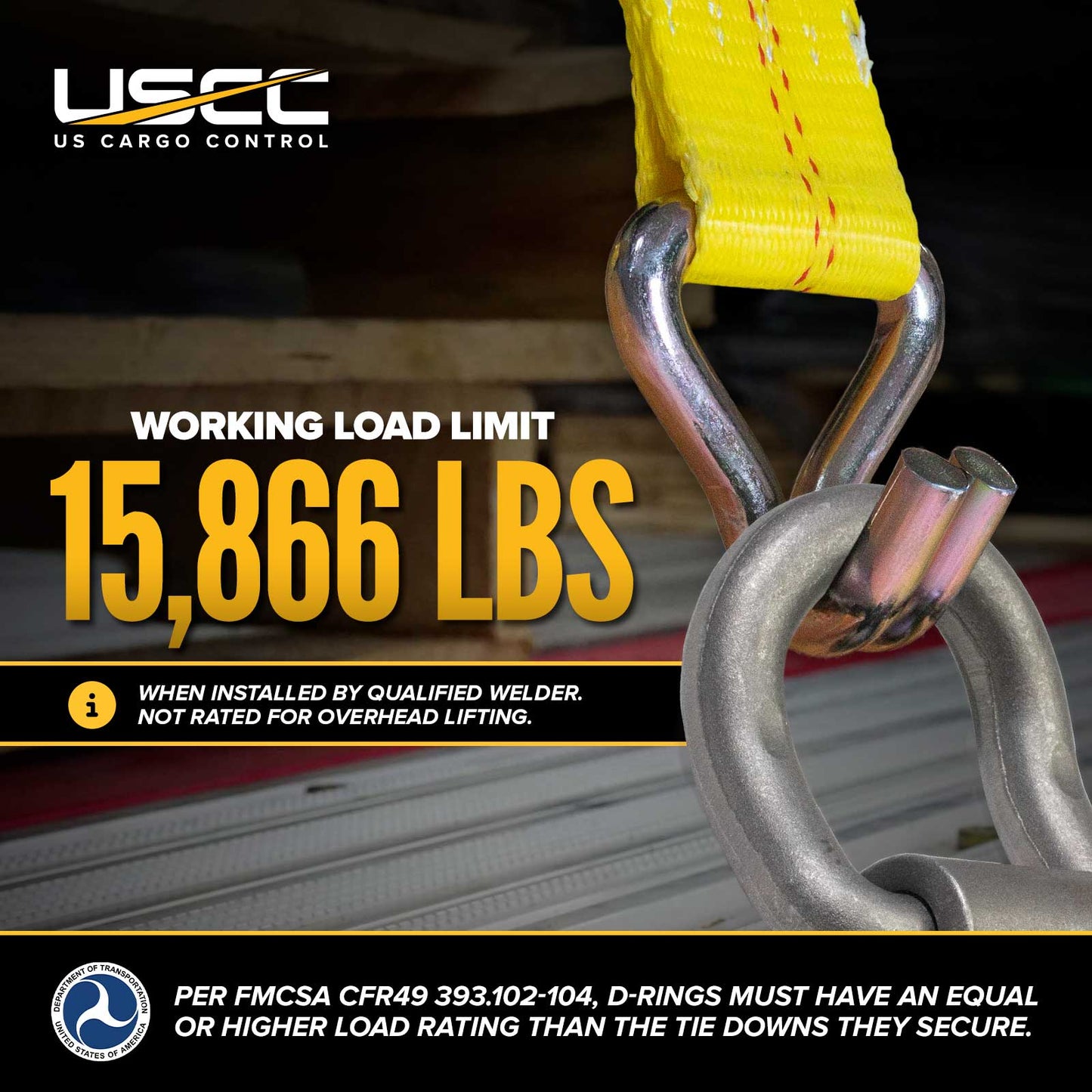 1" Bent Weldable D-Ring with Mounting Clip - 47,600 lbs. BS