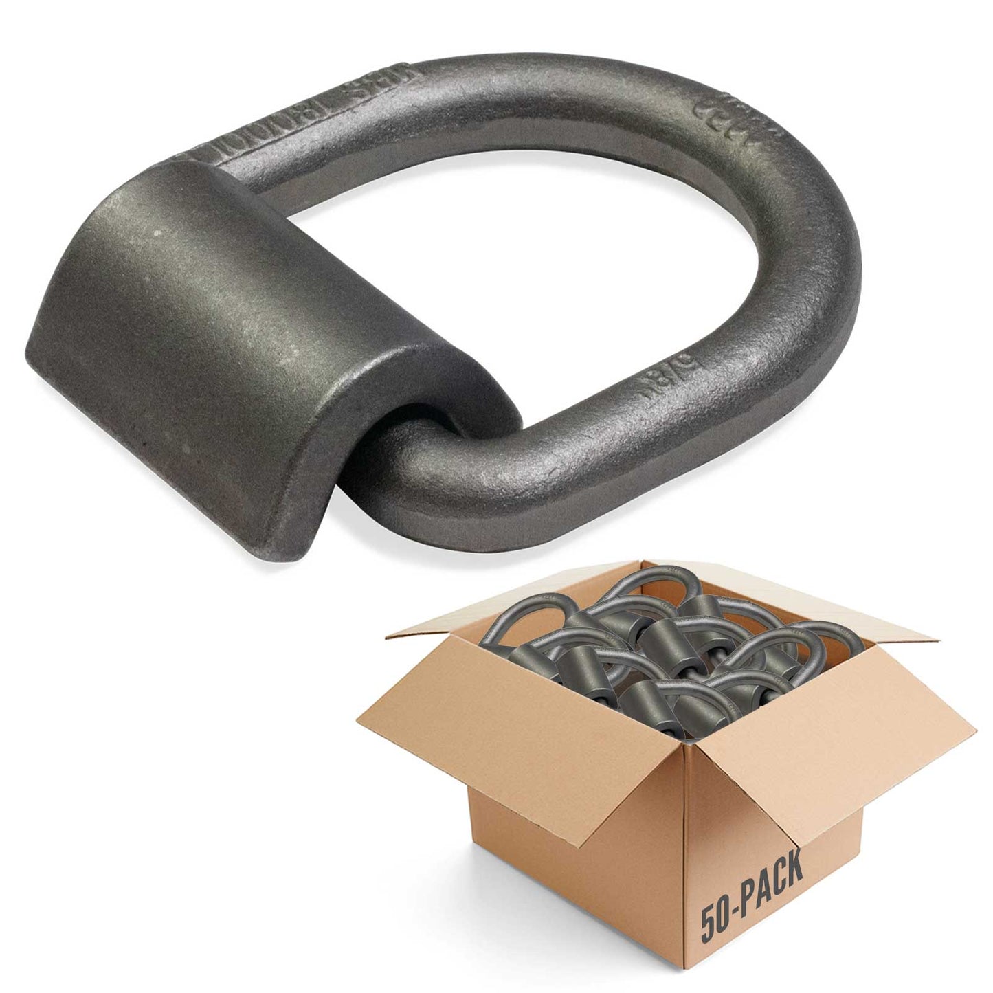 5/8" Weldable D-Ring with Mounting Clip - 18,000 lbs. BS | 50-Pack