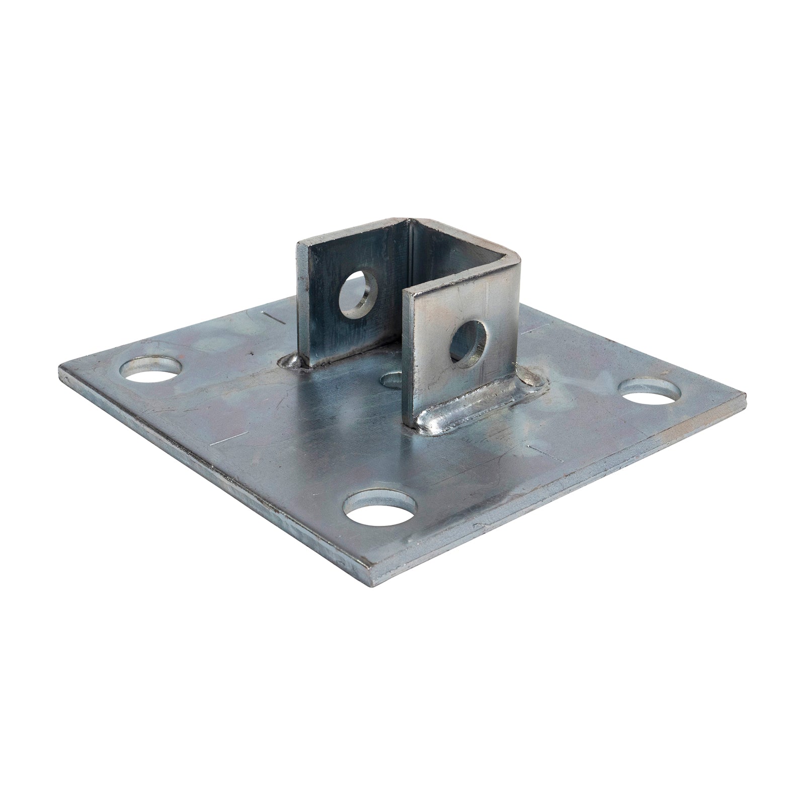 Square Single Channel Post Base - Electro-Galvanized