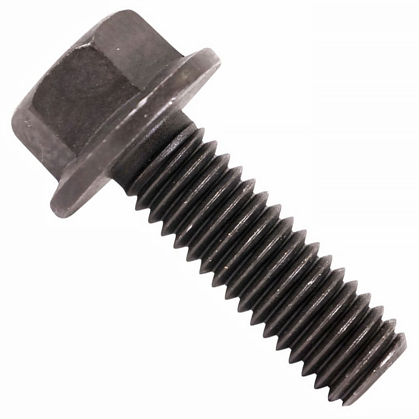 7/16"-14 x 1-1/4" Conquest Grade 8 Indented Flange Bolt - Black Phosphate & Oil