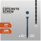 Concrete screw with specifications and drill bit included on a gray background