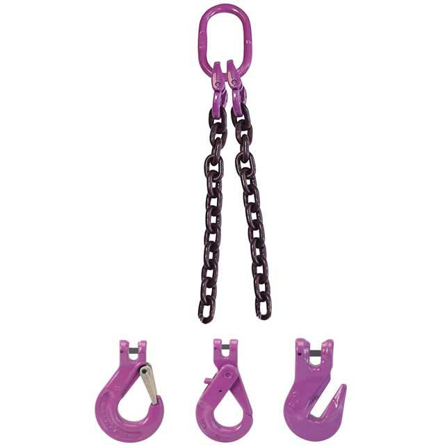 5/8" x 3' - 2 Leg Chain Sling w/ Sling Hooks - Grade 100