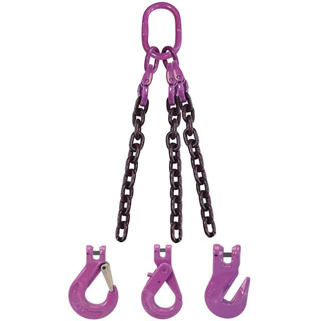 5/8" x 12' - 3 Leg Chain Sling w/ Self-Locking Hooks - Grade 100