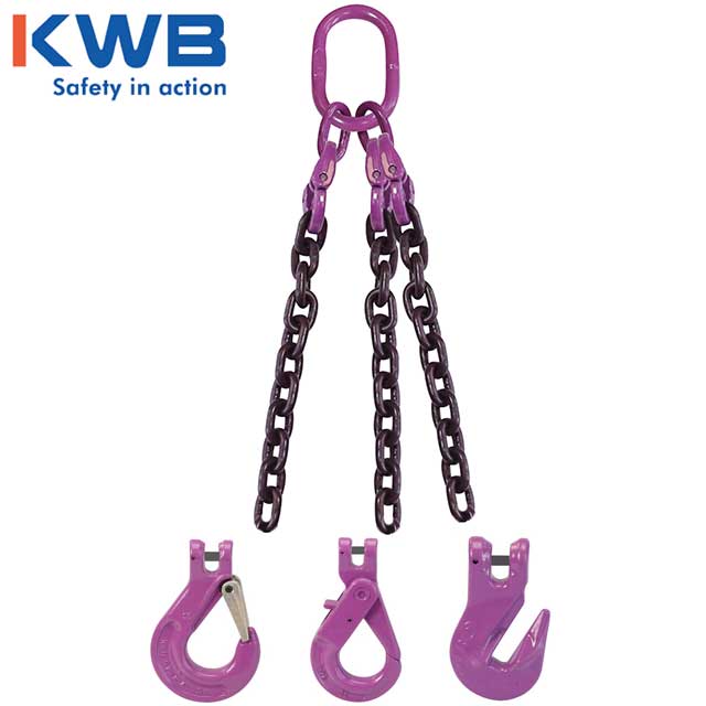9/32" x 8' - 3 Leg Chain Sling w/ Self-Locking Hooks - Grade 100