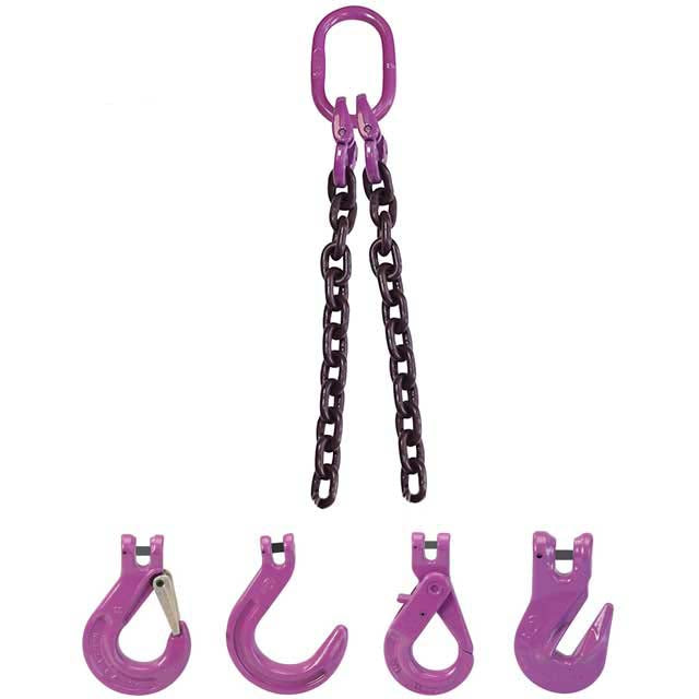 5/16" x 16' - 2 Leg Chain Sling w/ Sling Hooks - Grade 100