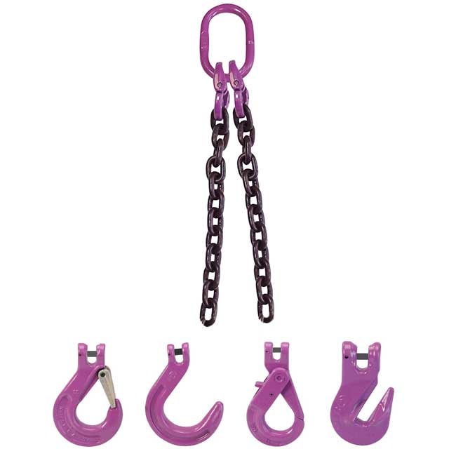 1/2" x 16' - 2 Leg Chain Sling w/ Self-Locking Hooks - Grade 100
