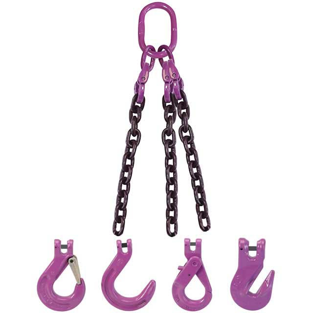 1/2" x 8' - 3 Leg Chain Sling w/ Self-Locking Hooks - Grade 100
