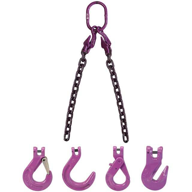 3/8" x 20' - Adjustable 2 Leg Chain Sling w/ Grab Hooks - Grade 100