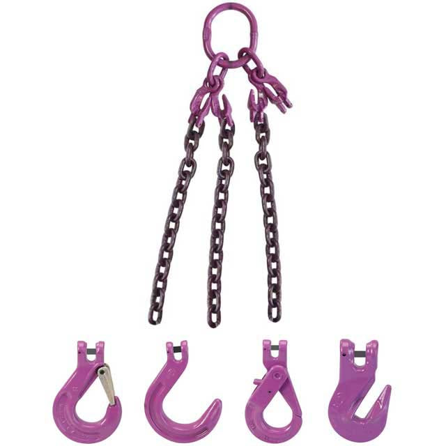 1/2" x 10' - Adjustable 3 Leg Chain Sling w/ Sling Hooks - Grade 100