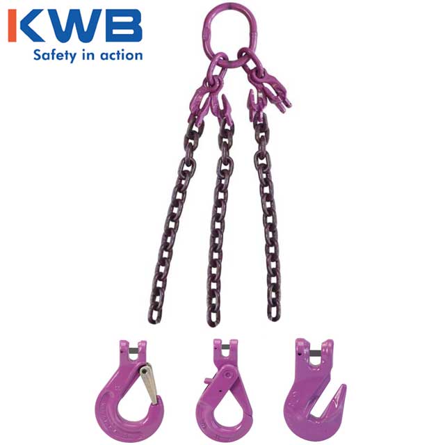 9/32" x 15' - Adjustable 3 Leg Chain Sling w/ Grab Hooks - Grade 100