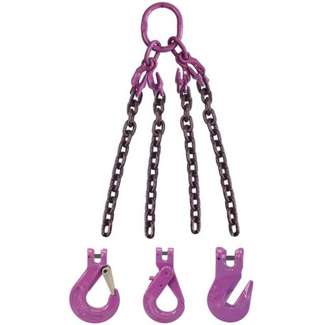 9/32" x 15' - Adjustable 4 Leg Chain Sling w/ Sling Hooks - Grade 100