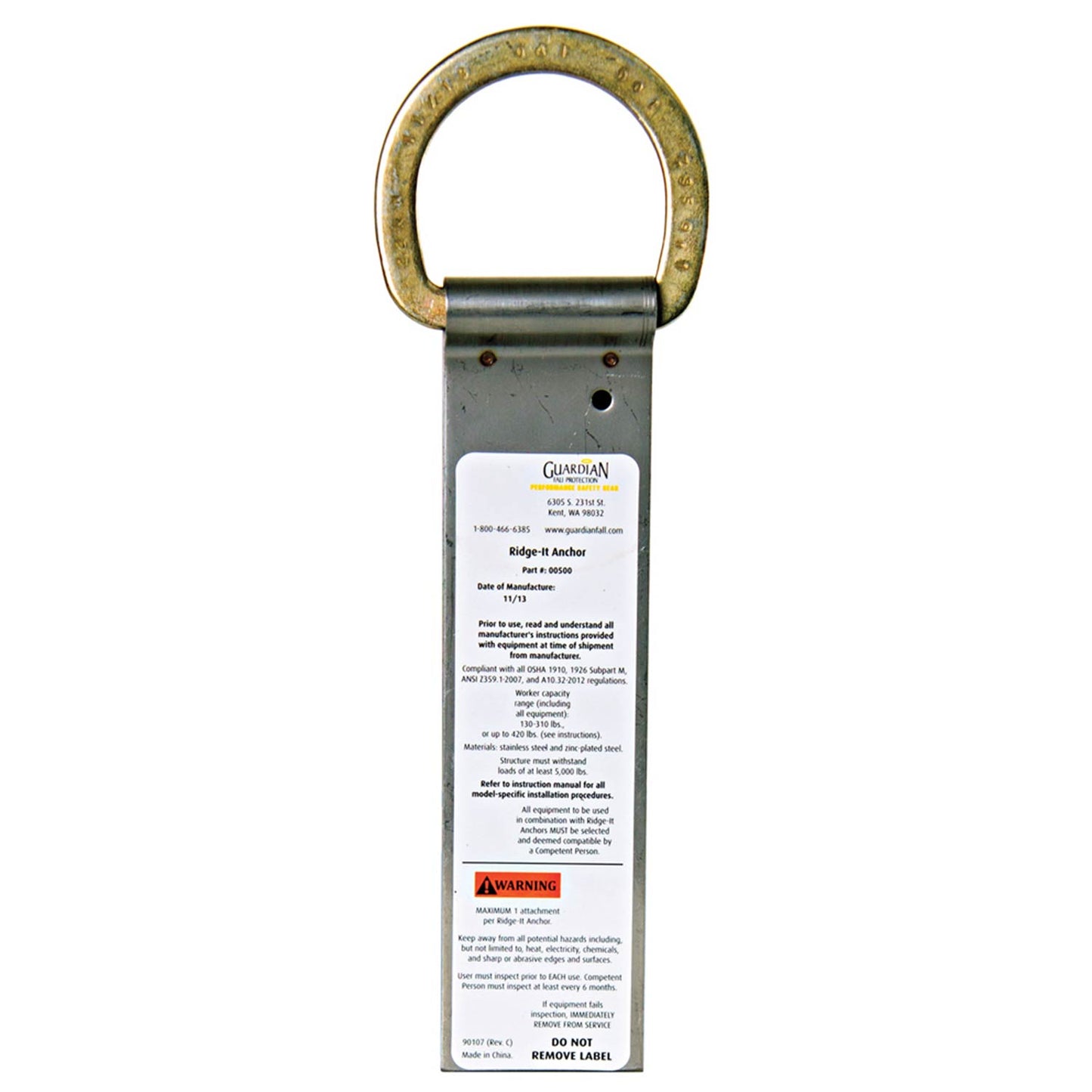 Guardian Ridge-It Permanent Roof Anchor | Single D-Ring | 00500