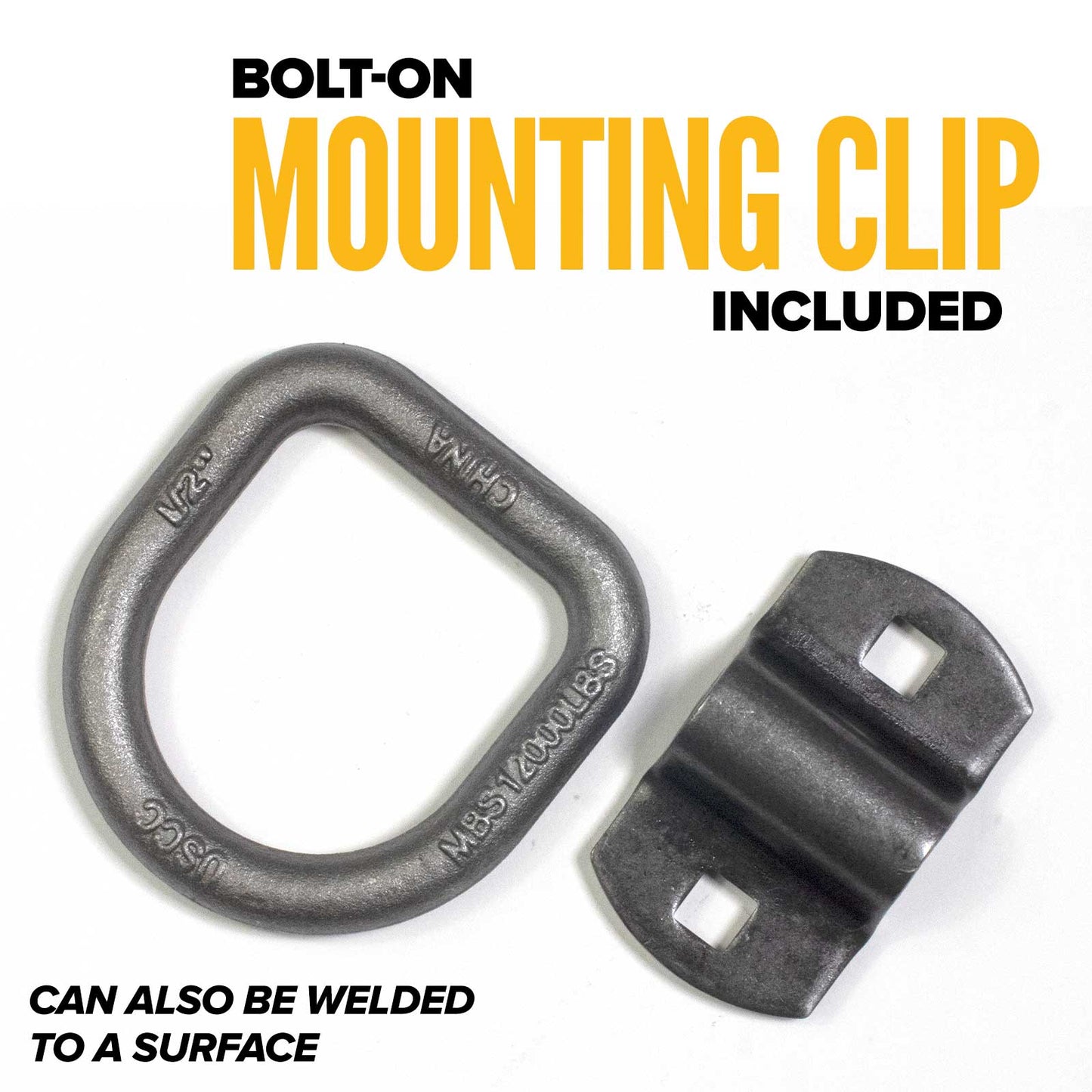 2-5/16" Bolt-On / Weldable D-Ring with Mounting Bracket - Unfinished - 12,000 lbs. BS