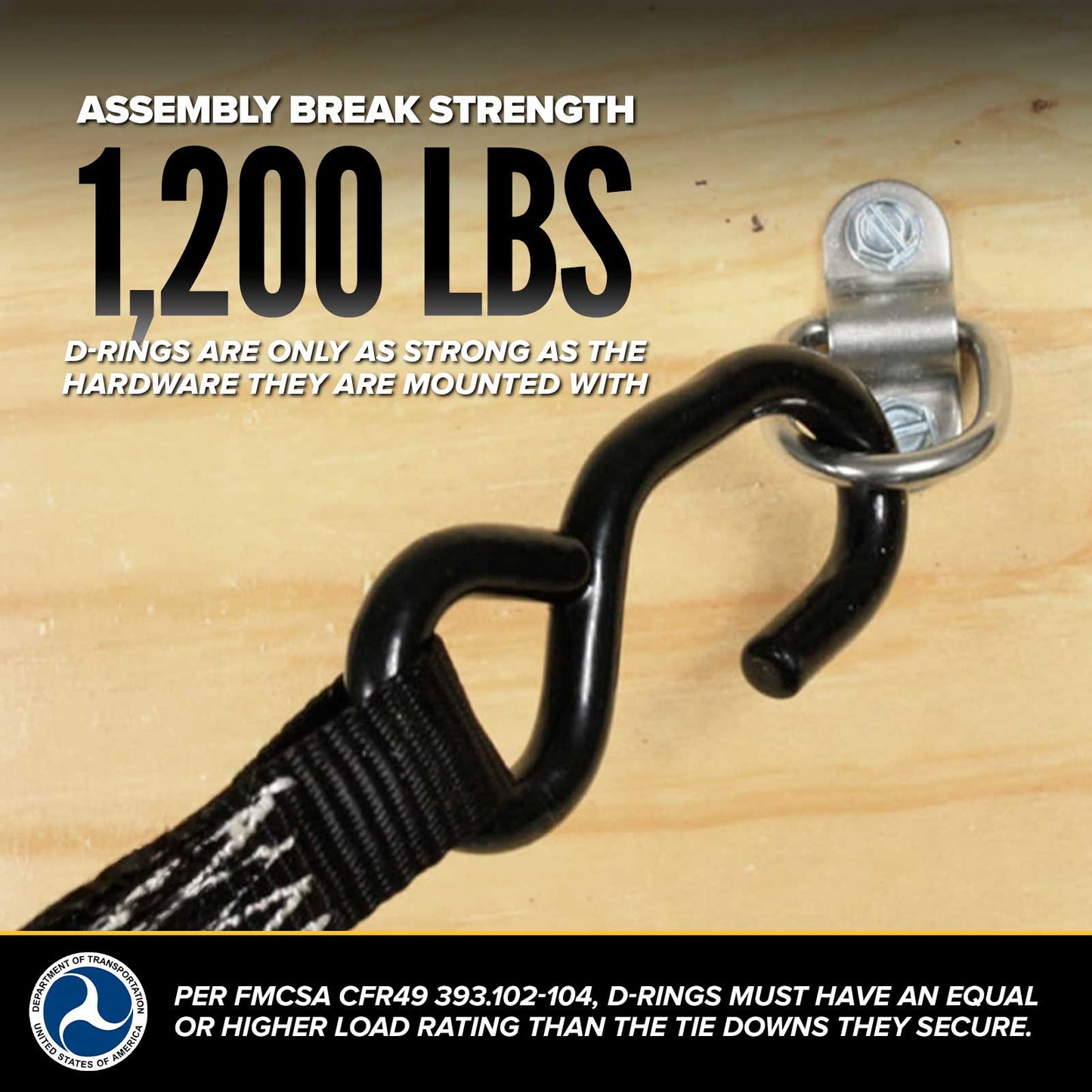 1" Bolt-On D-Ring with Mounting Bracket - Galvanized - 1,200 lbs. BS