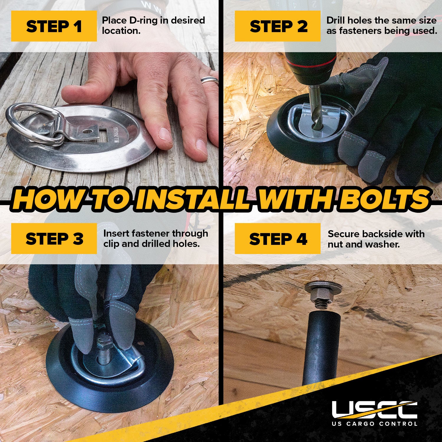 Bolt-On Flush-Mount D-Ring - 1,200 lbs. BS