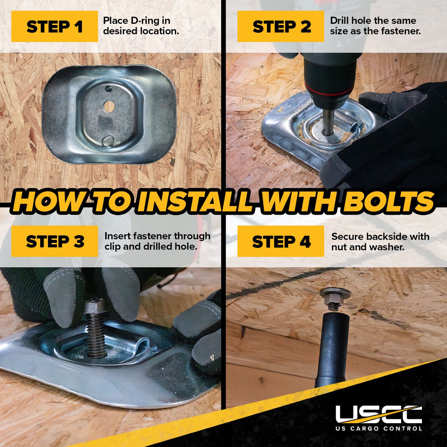 Bolt-On Flush-Mount D-Ring - Galvanized - 2,500 lbs. BS