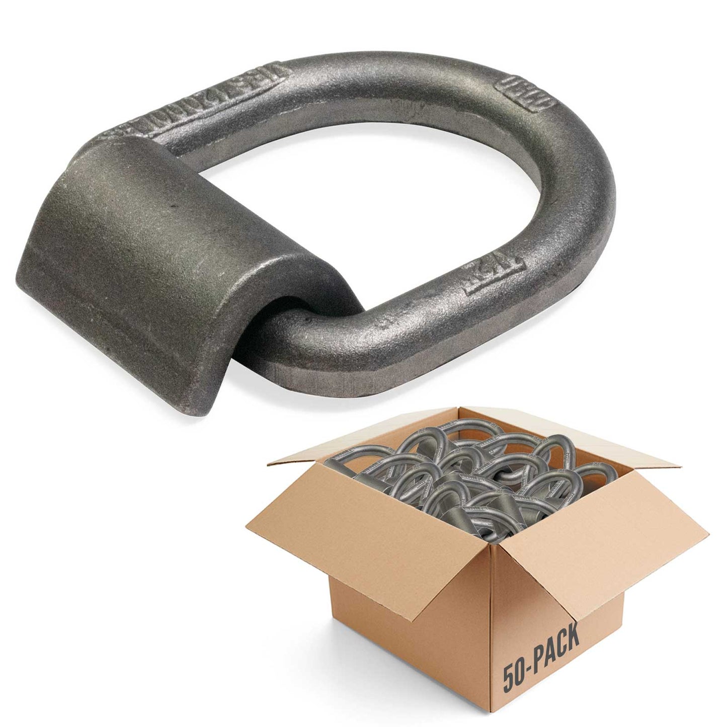1/2" Weldable D-Ring with Mounting Clip - 12,000 lbs. BS | 50-Pack