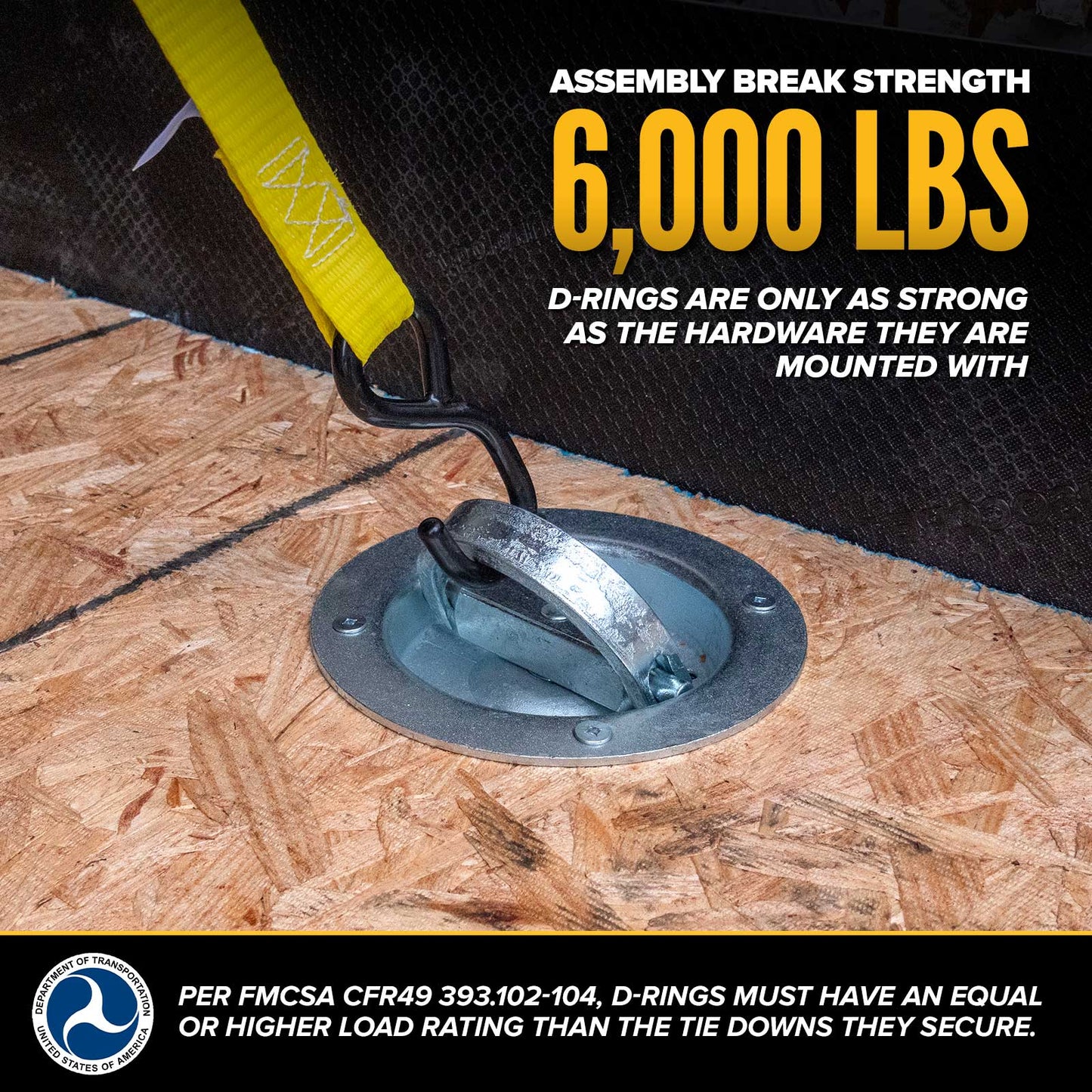 Bolt-On Recessed Swivel D-Ring - Galvanized - 6,000 lbs. BS | 4-Pack