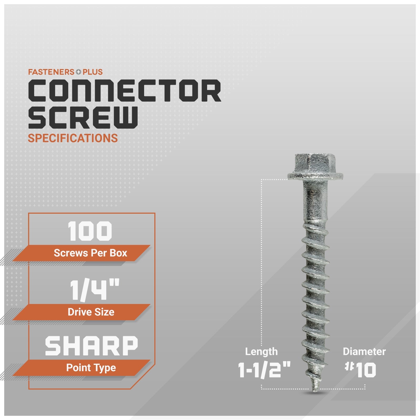 Connector screw with specifications on a gray background