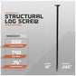 Structural log screw with specifications on a gray background