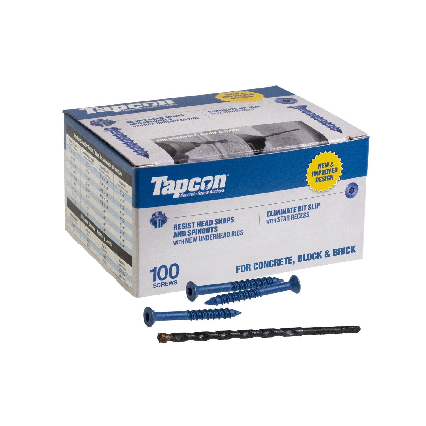 3/16" x 1-3/4" Tapcon Blue Flat Head Concrete Screw, T-25 Star Drive, Pkg 100