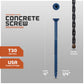 Concrete screw with specifications and drill bit included on a gray background