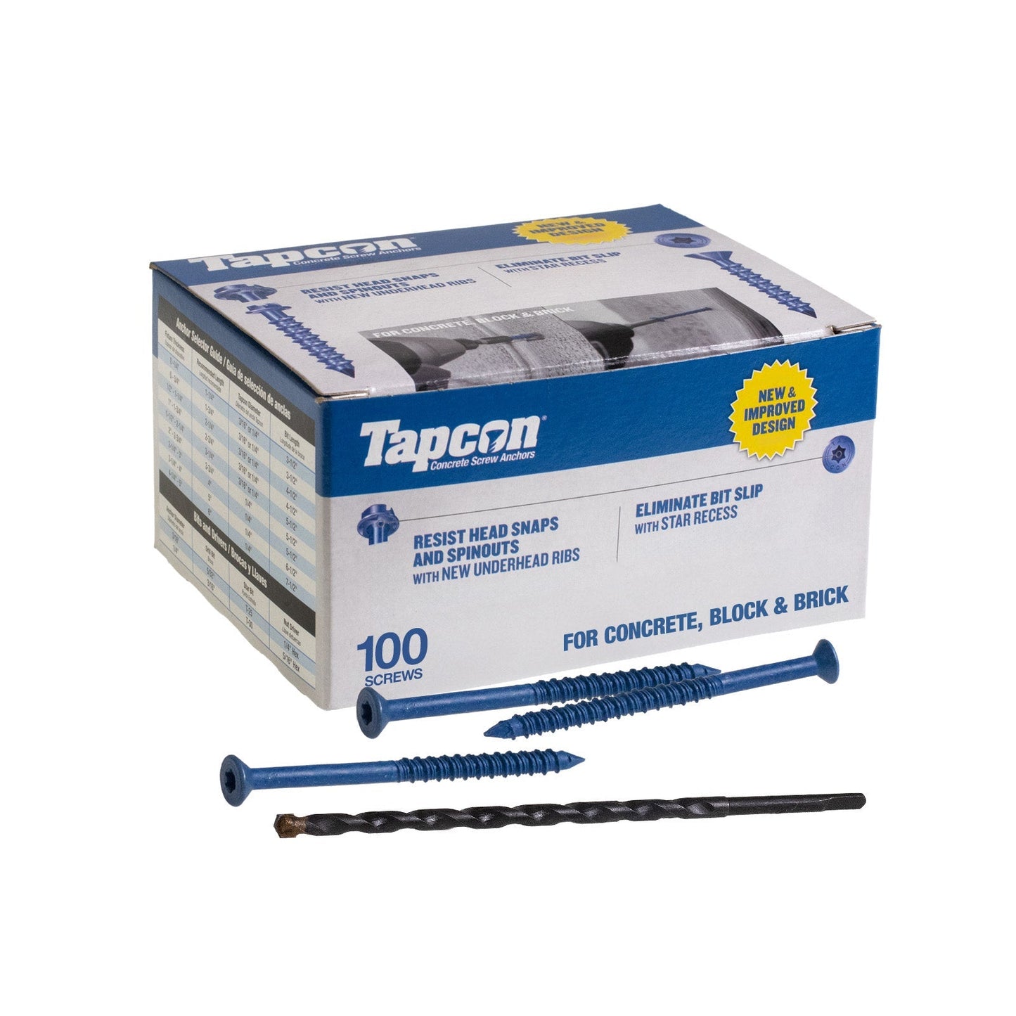 1/4" x 4" Tapcon Blue Flat Head Concrete Screw, T-30 Star Drive, Pkg 100