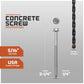 Concrete screw with specifications and drill bit included on a gray background