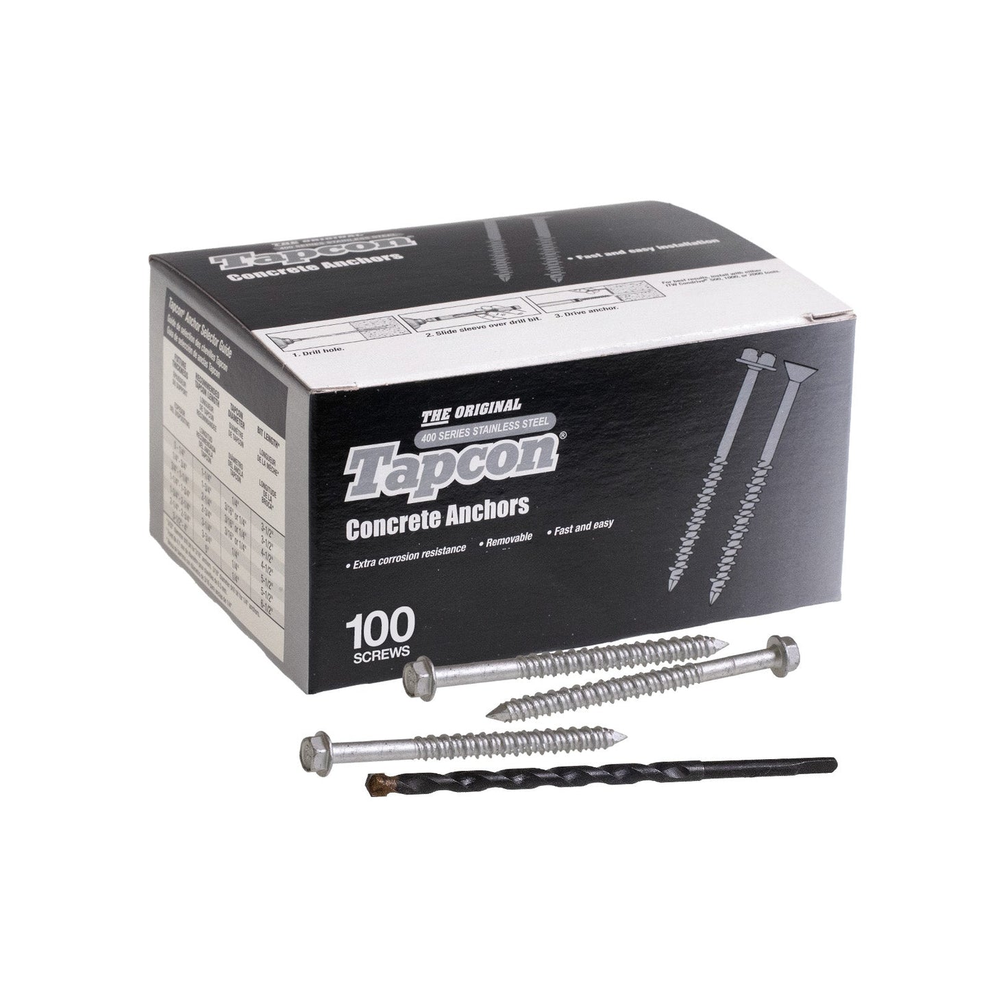 1/4" x 3-1/4" Tapcon 410 Stainless Steel Concrete Screw, Hex Head, Pkg 100