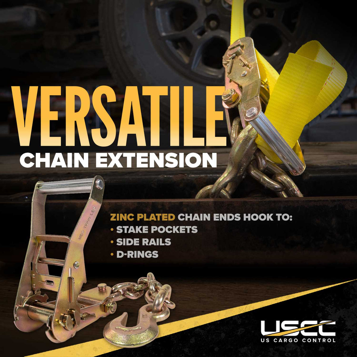 Side Mount Wheel Net W/ Cam Buckle & 2 Ratchets and Chain Extensions