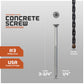 Concrete screw with specifications and drill bit included on a gray background