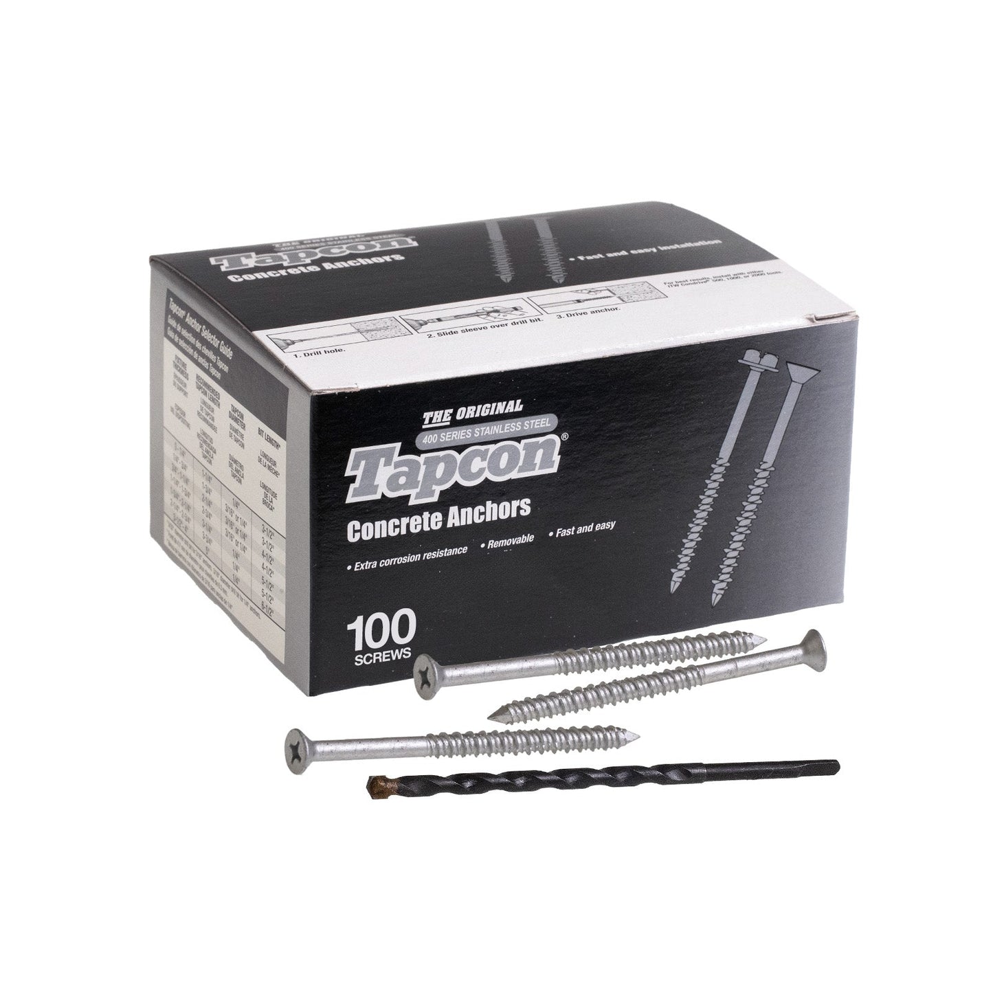 1/4" x 3-3/4" Tapcon 410 Stainless Steel Concrete Screw, Phillips Flat, Pkg 100