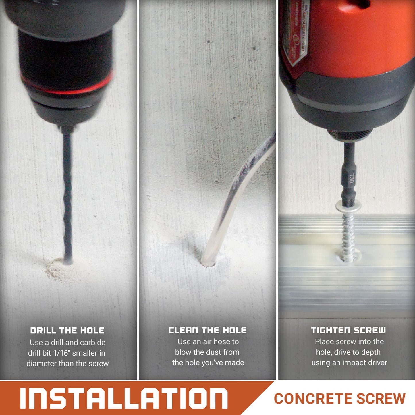 1/4" x 2-1/4" Tapcon 410 Stainless Steel Concrete Screw, Phillips Flat, Pkg 100